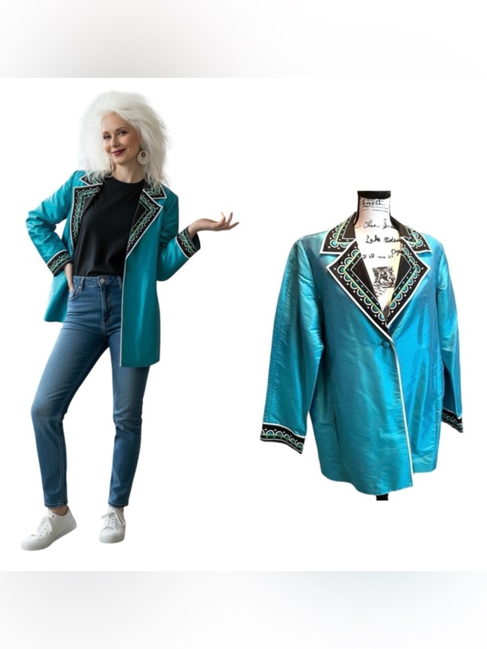 Bob Mackie Qvc Blazer Jacket Blue Size Large Oversized Funky Formal Statement